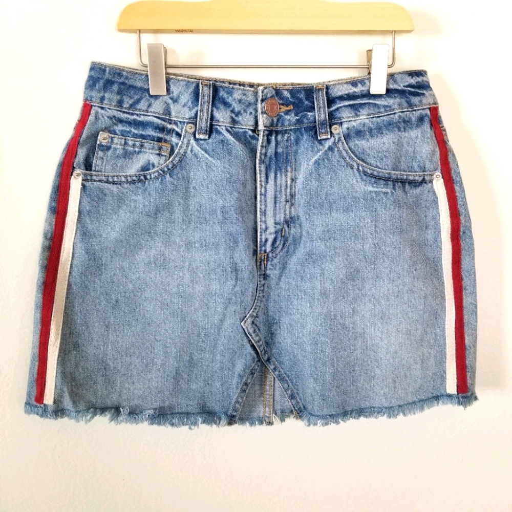 Garage Jeans Denim Mini Skirt Frayed Hem Blue S - Picture 1 of 4